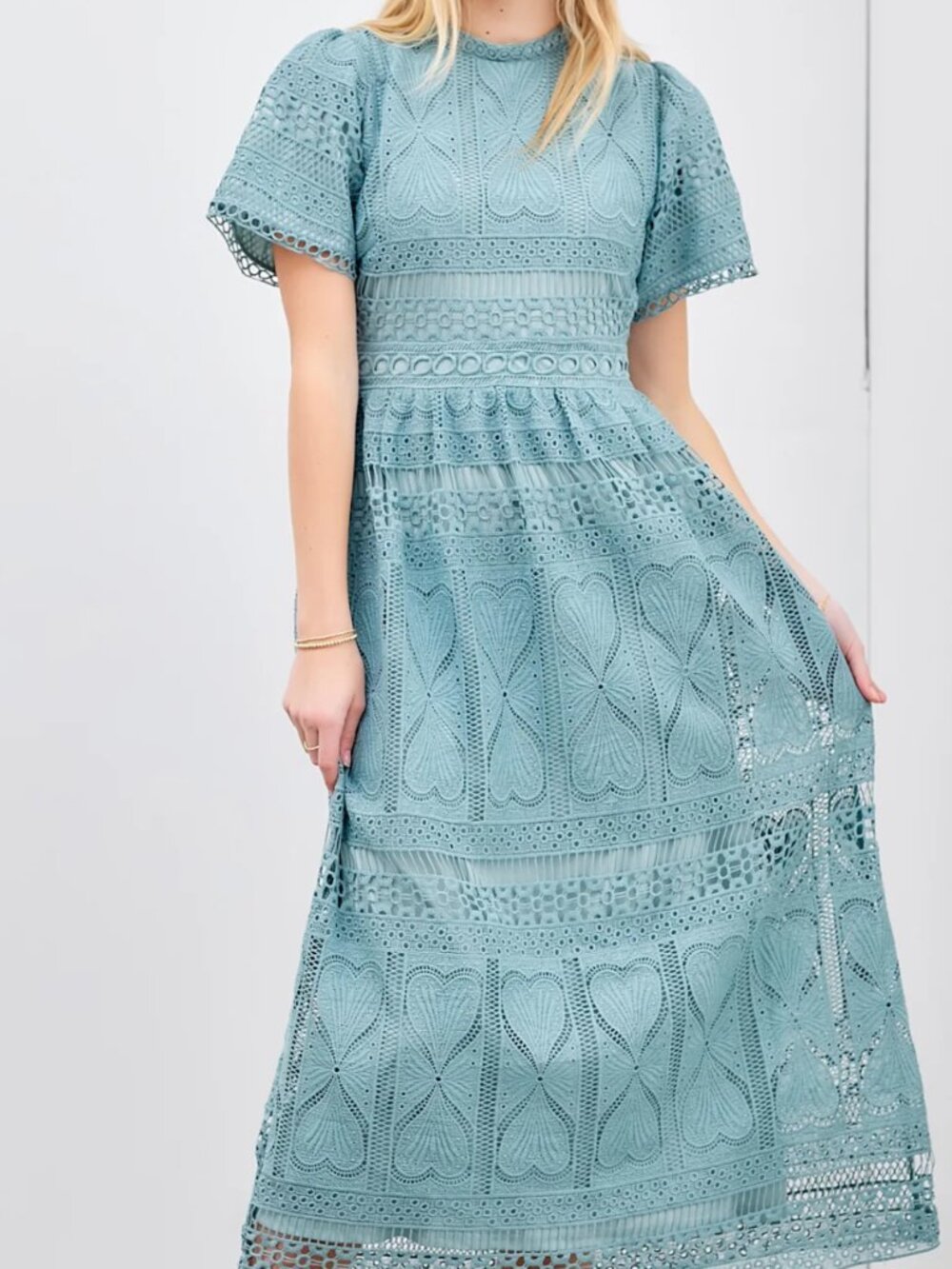 Sage Green Eyelet Lace Modest Maxi Dress